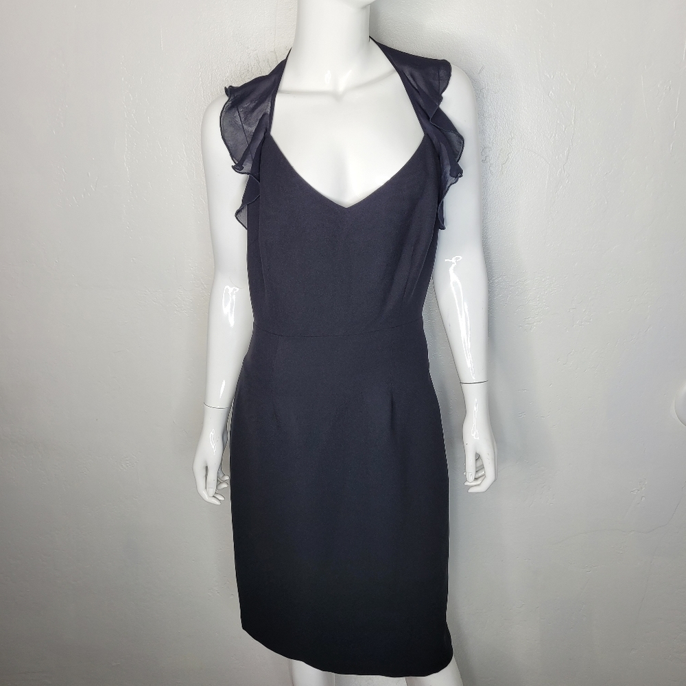 Vintage HUGO BUSCATI Black Halter Dress with Chiffon Collar Sz 10